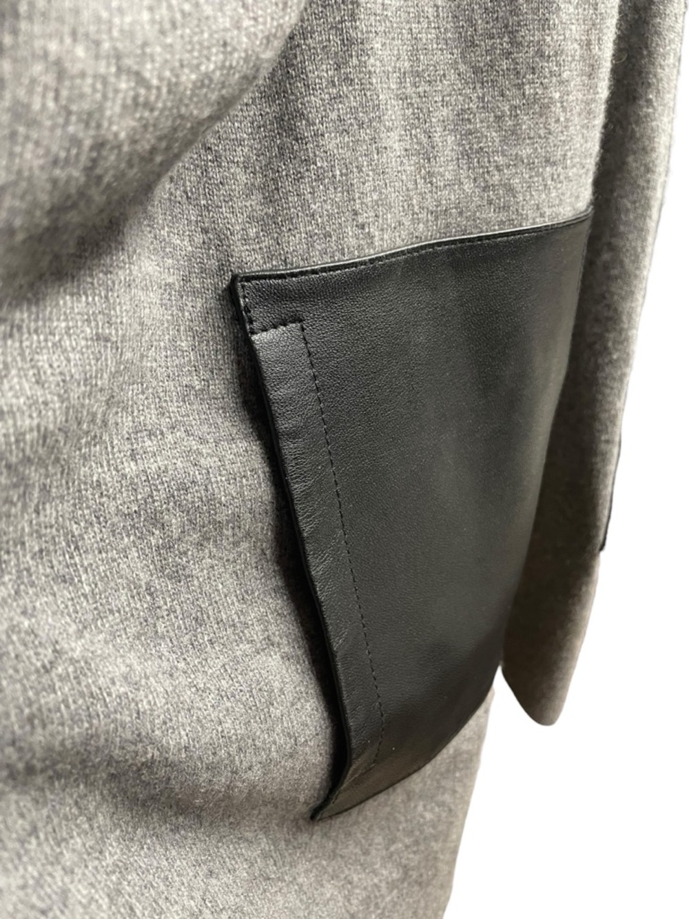Eileen Fisher Cashmere Cardigan Sweater Large Grey Black Leather Pockets Luxe - Picture 7 of 12